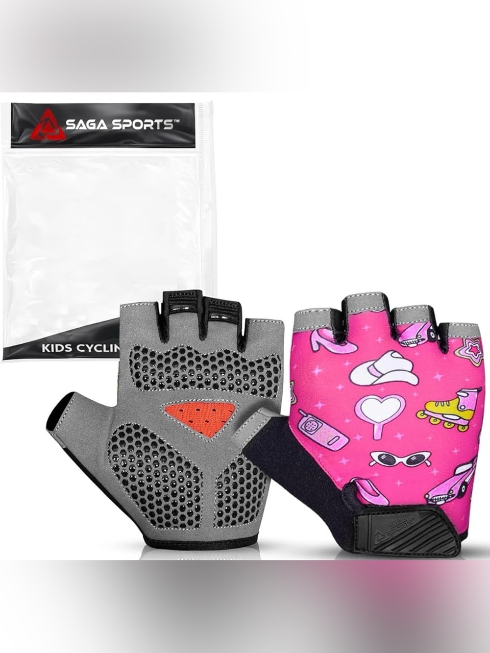 Kids Cycling Gloves - Pink/Gray